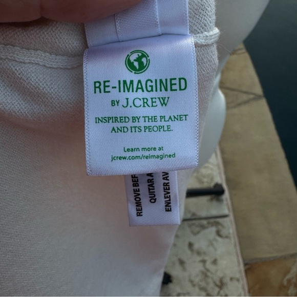 J. Crew Factory Mixed Media Cream for Knit Top with Blue Paisley Sleeves - Picture 6 of 10